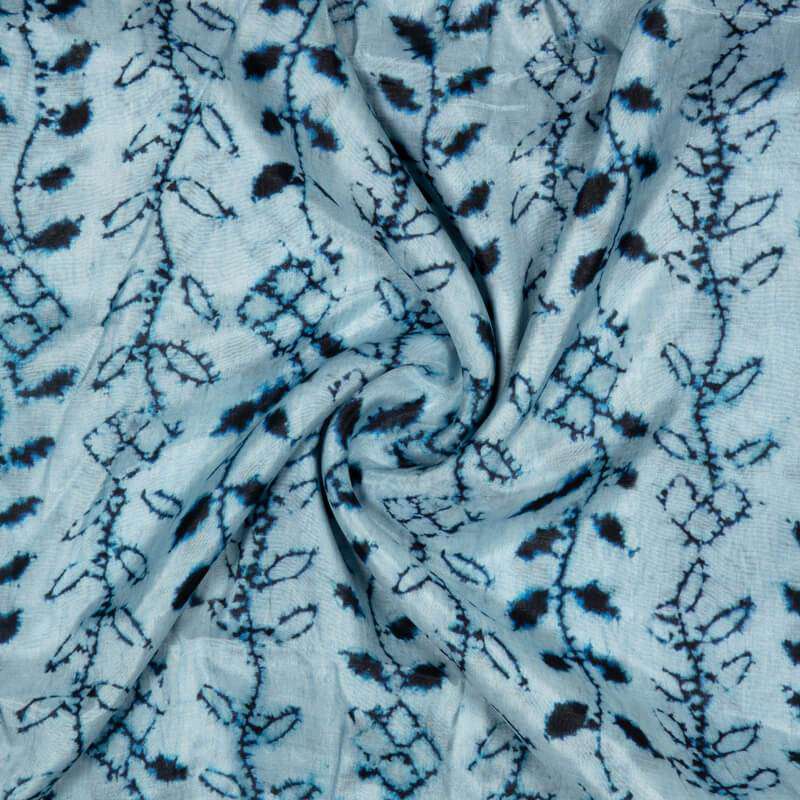 Sky Blue Shibori Pattern Digital Print Viscose Muslin Fabric - Fabcurate