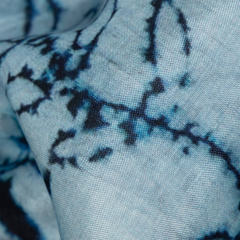 Sky Blue Shibori Pattern Digital Print Viscose Muslin Fabric - Fabcurate