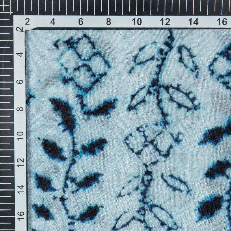 Sky Blue Shibori Pattern Digital Print Viscose Muslin Fabric - Fabcurate