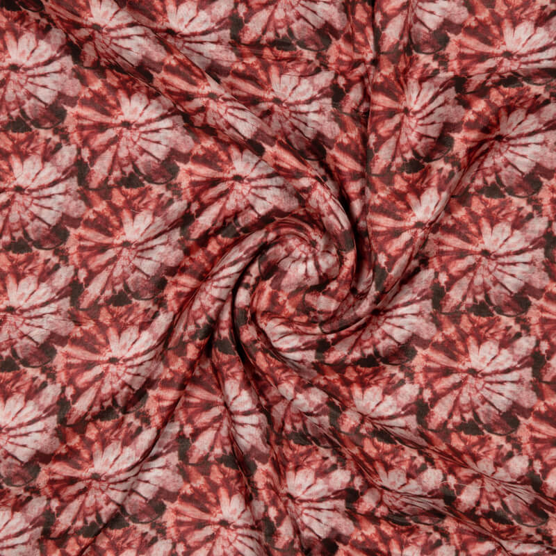 Red Batik Pattern Digital Print Viscose Muslin Fabric - Fabcurate