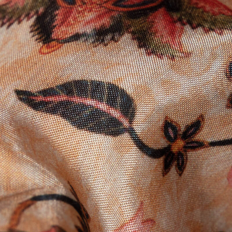 Peach Floral Pattern Digital Print Viscose Muslin Fabric - Fabcurate