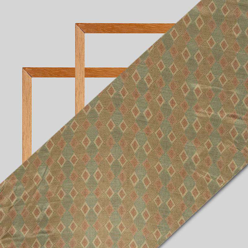 Beige Geometric Pattern Digital Print Viscose Muslin Fabric - Fabcurate