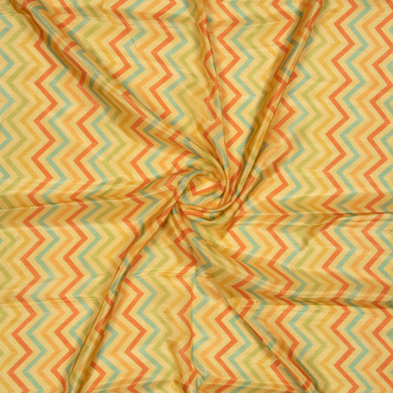 Yellow And Red Chevron Pattern Digital Print Viscose Muslin Fabric