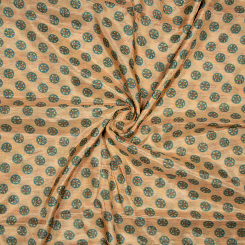 Peach And Turquoise Geometric Pattern Digital Print Viscose Muslin Fabric - Fabcurate
