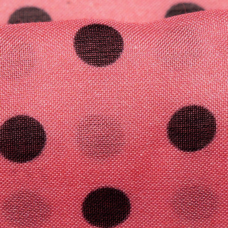 Pink And Black Polka Pattern Digital Print Viscose Muslin Fabric