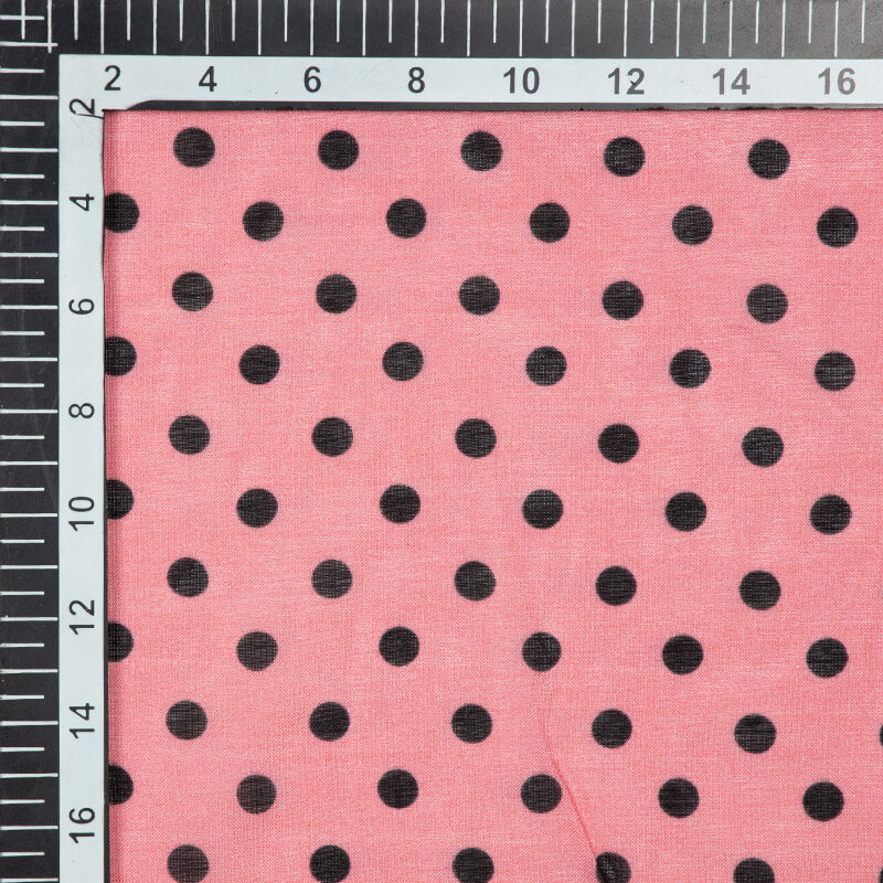 Pink And Black Polka Pattern Digital Print Viscose Muslin Fabric