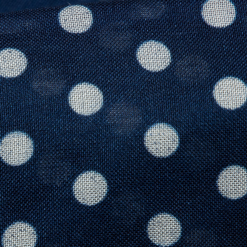 Navy Blue And White Polka Pattern Digital Print Viscose Muslin Fabric - Fabcurate