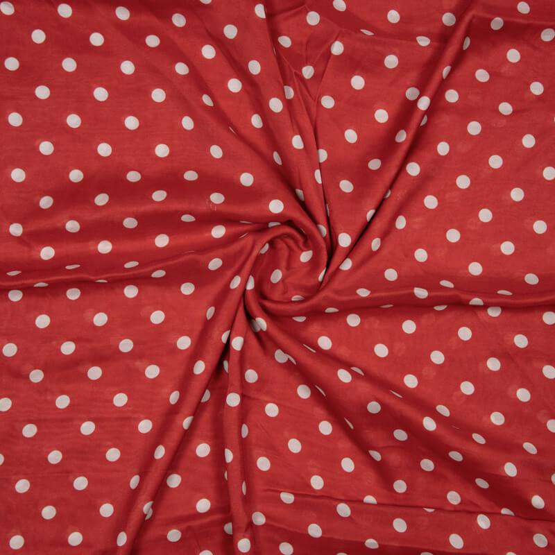 Red And White Polka Pattern Digital Print Viscose Muslin Fabric - Fabcurate