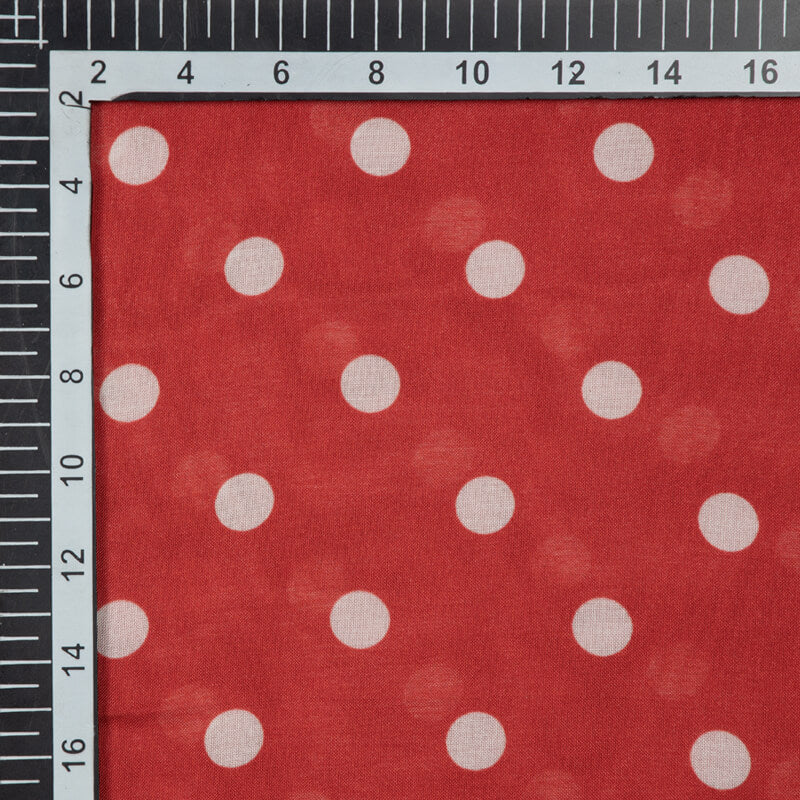 Red And White Polka Pattern Digital Print Viscose Muslin Fabric - Fabcurate