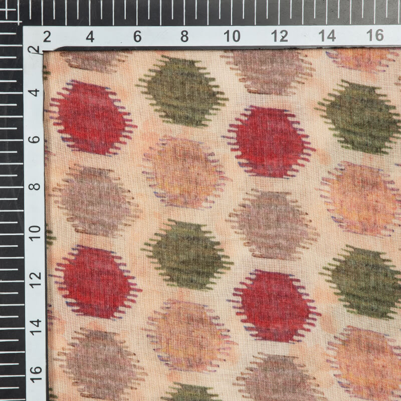 Beige Geometric Pattern Digital Print Viscose Muslin Fabric - Fabcurate