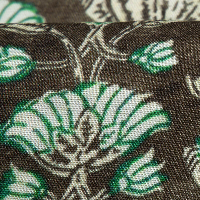 Dark Brown And Green Kalamkari Pattern Digital Print Viscose Rayon Fabric - Fabcurate