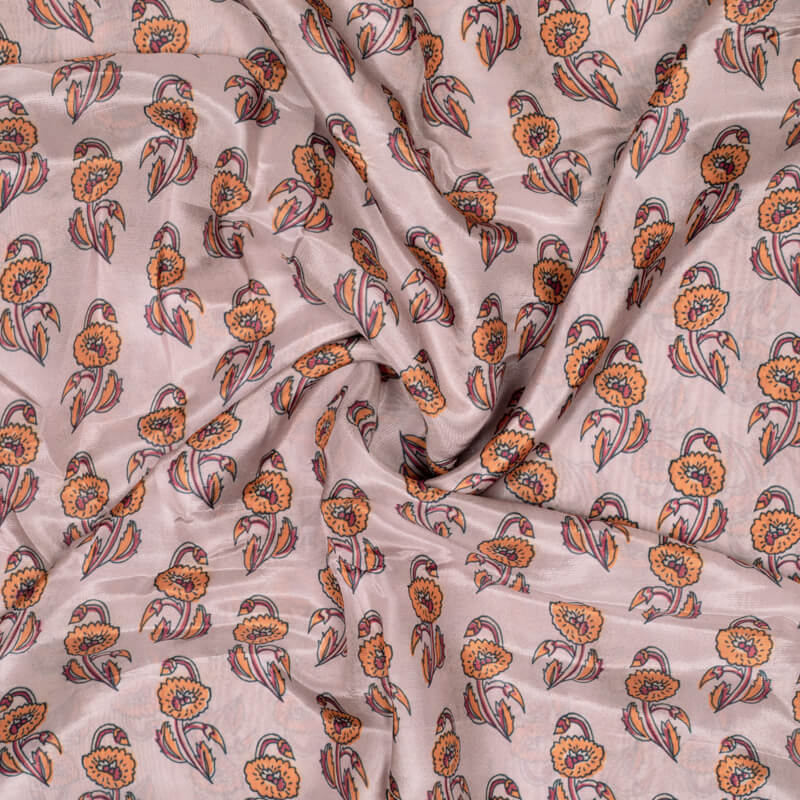 Light Grey Floral Pattern Digital Print Viscose Uppada Silk Fabric - Fabcurate