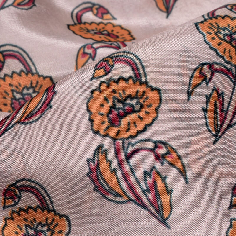 Light Grey Floral Pattern Digital Print Viscose Uppada Silk Fabric - Fabcurate