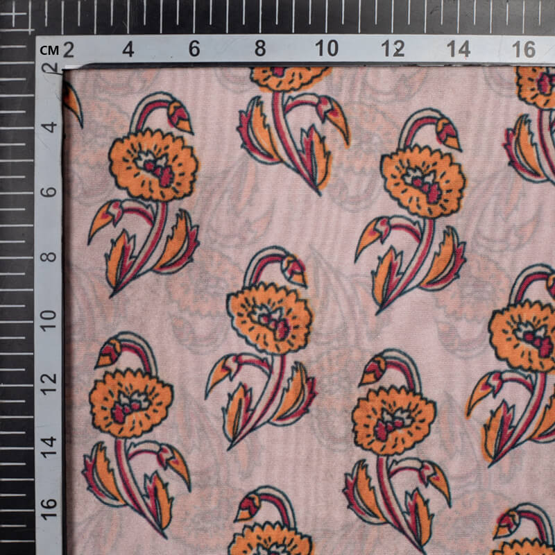 Light Grey Floral Pattern Digital Print Viscose Uppada Silk Fabric - Fabcurate