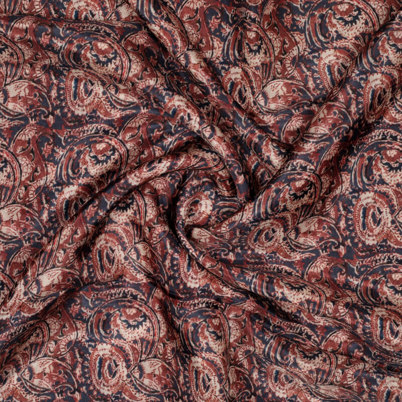 Dark Brown Kalamkari Pattern Digital Print Viscose Uppada Silk Fabric