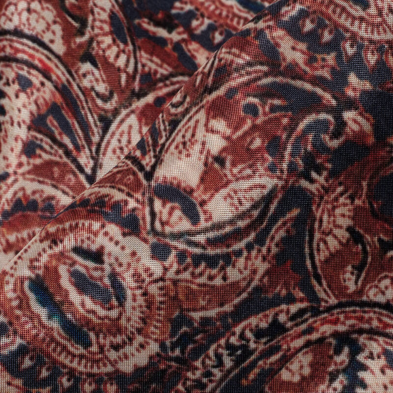 Dark Brown Kalamkrii Pattern Digital Print Viscose Uppada Silk Fabric