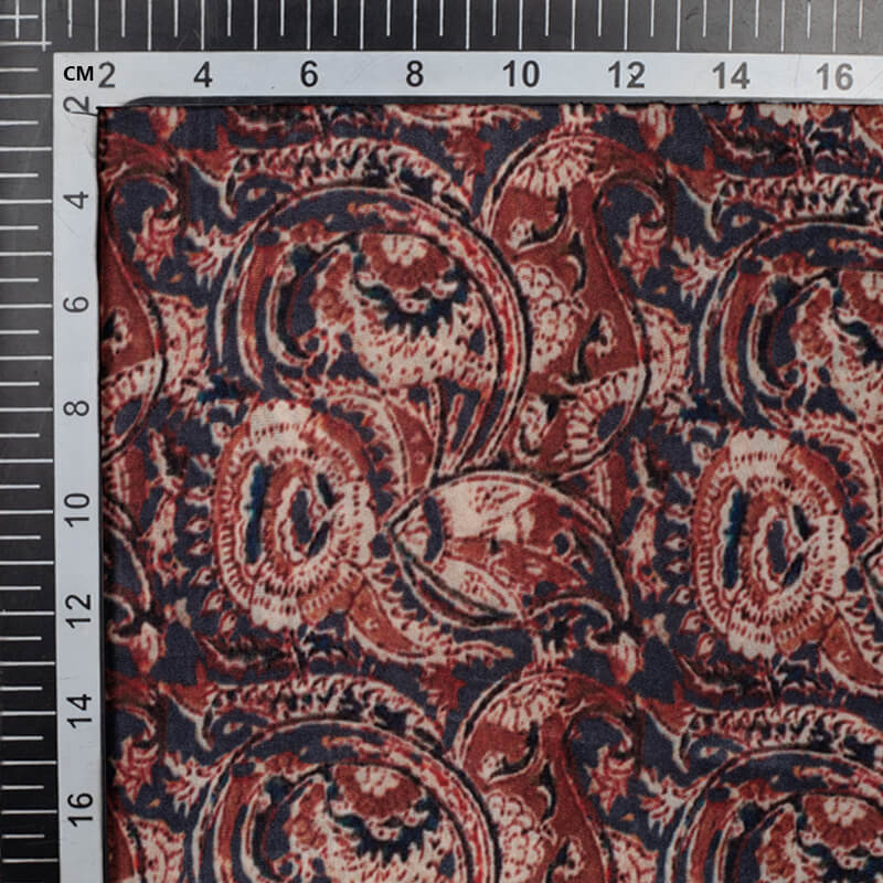 Dark Brown Kalamkrii Pattern Digital Print Viscose Uppada Silk Fabric