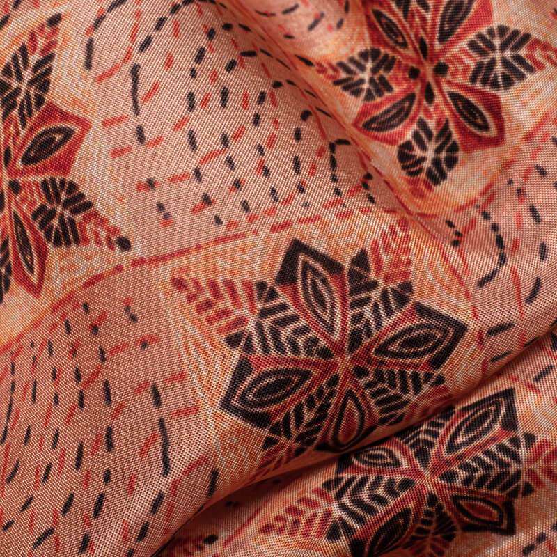 Peach Geometric Pattern Digital Print Viscose Uppada Silk Fabric - Fabcurate