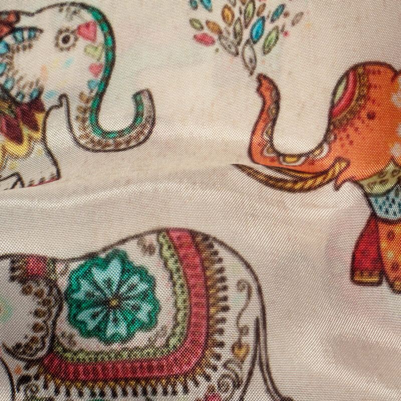 Beige Animal Pattern Digital Print Viscose Uppada Silk Fabric - Fabcurate