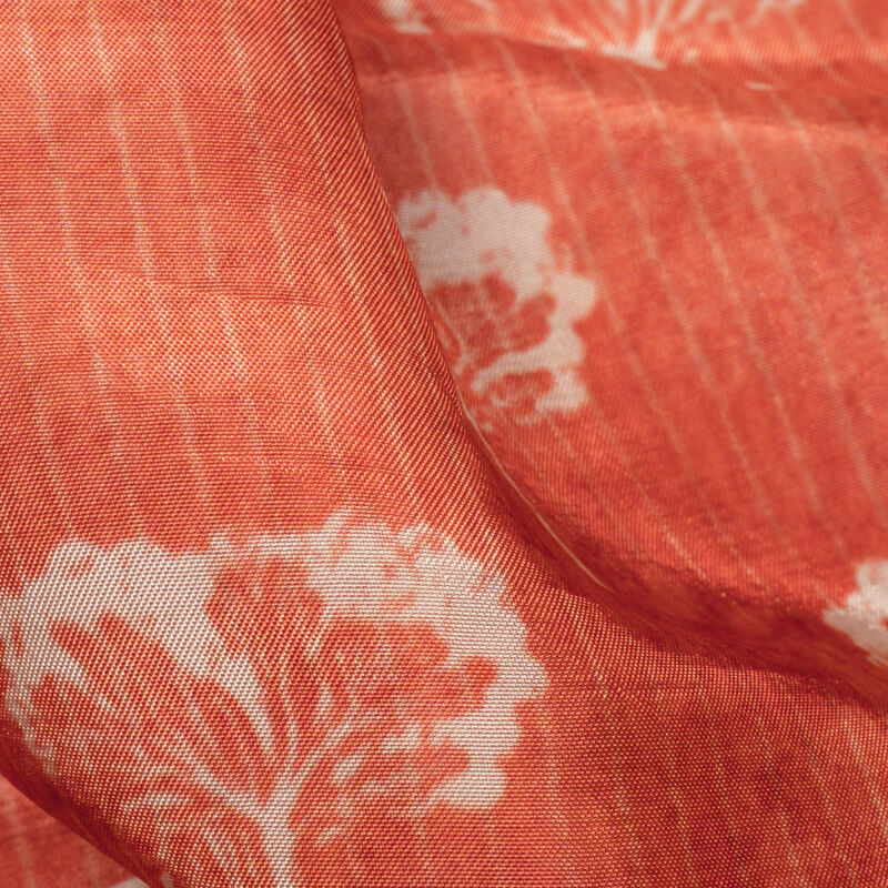 Orange Floral Pattern Digital Print Viscose Uppada Silk Fabric