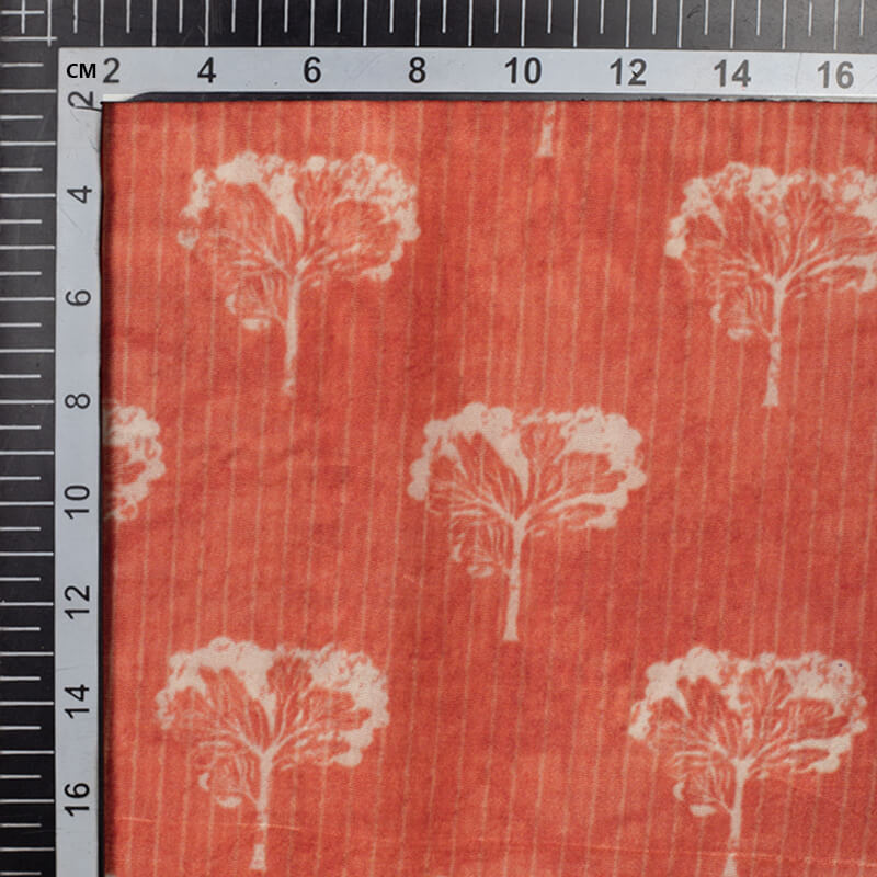 Orange Floral Pattern Digital Print Viscose Uppada Silk Fabric