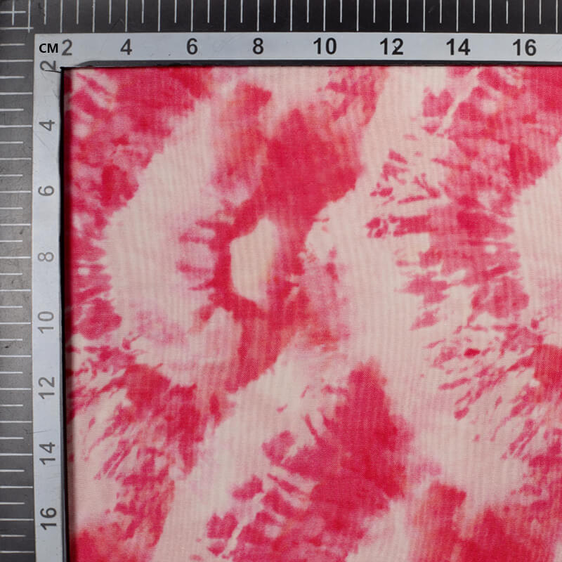 Dark Pink And White Shibori Pattern Digital Print Viscose Uppada Silk Fabric - Fabcurate