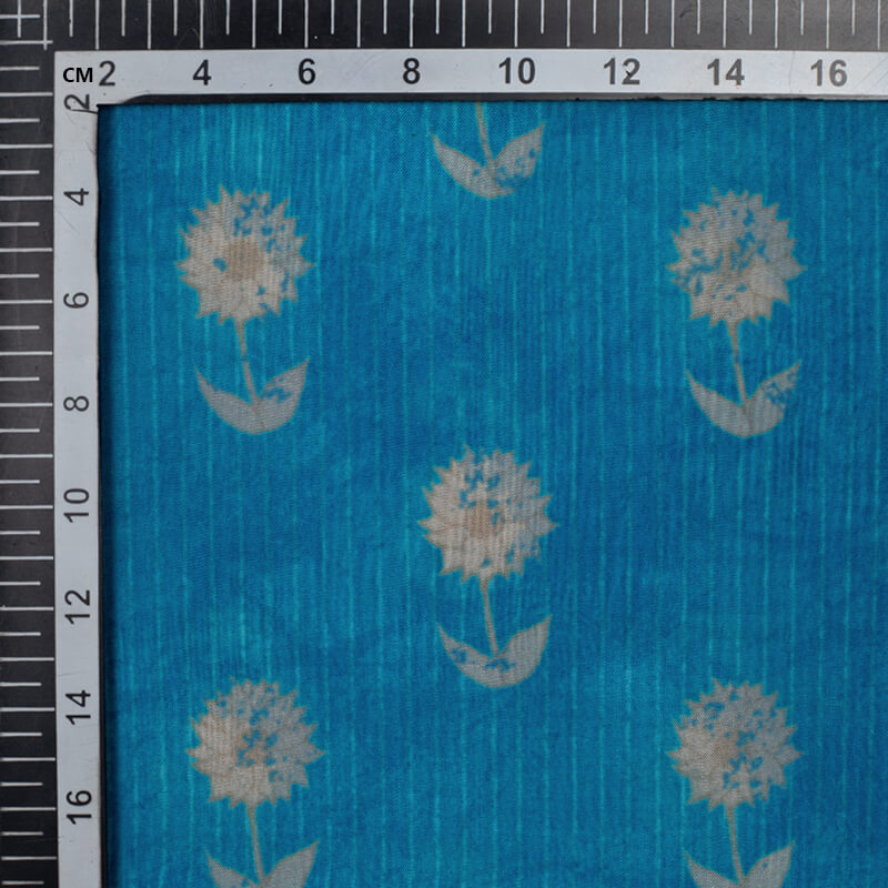 Sky Blue Floral Pattern Digital Print Viscose Uppada Silk Fabric - Fabcurate