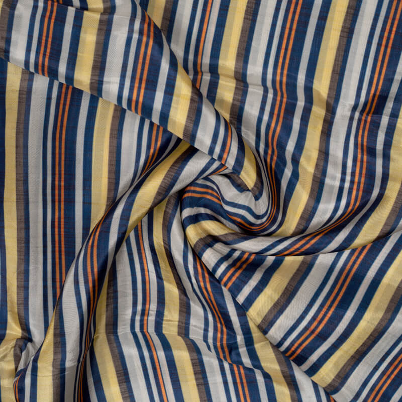 Light Grey And Yellow Stripes Pattern Digital Print Viscose Uppada Silk Fabric - Fabcurate