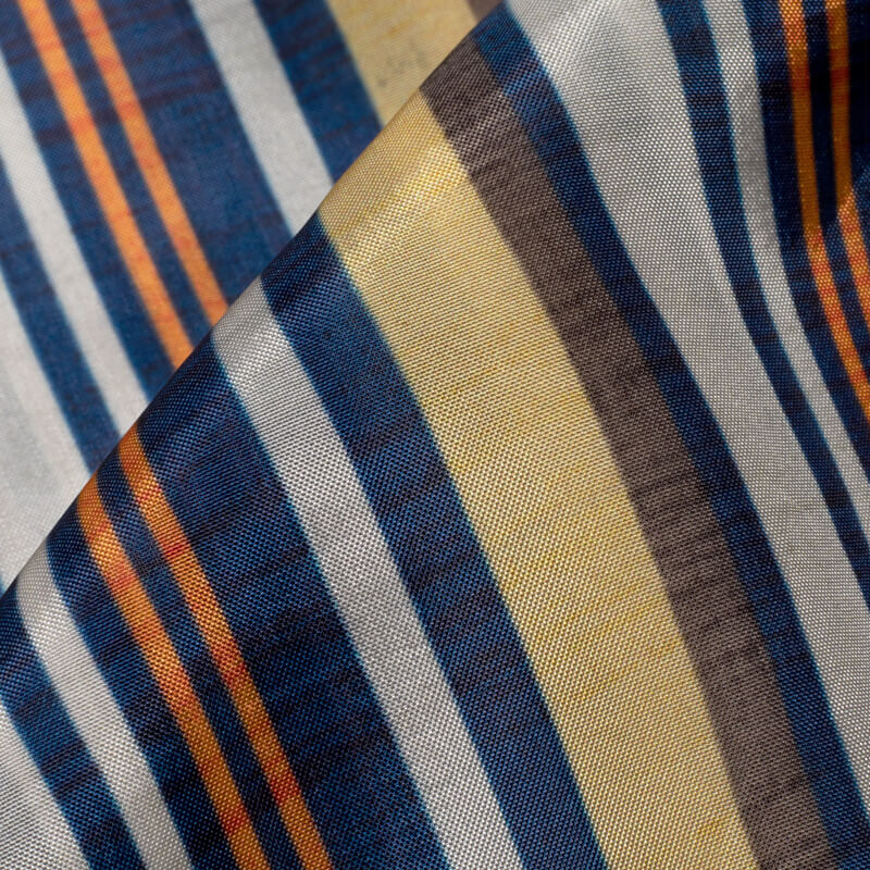 Light Grey And Yellow Stripes Pattern Digital Print Viscose Uppada Silk Fabric - Fabcurate