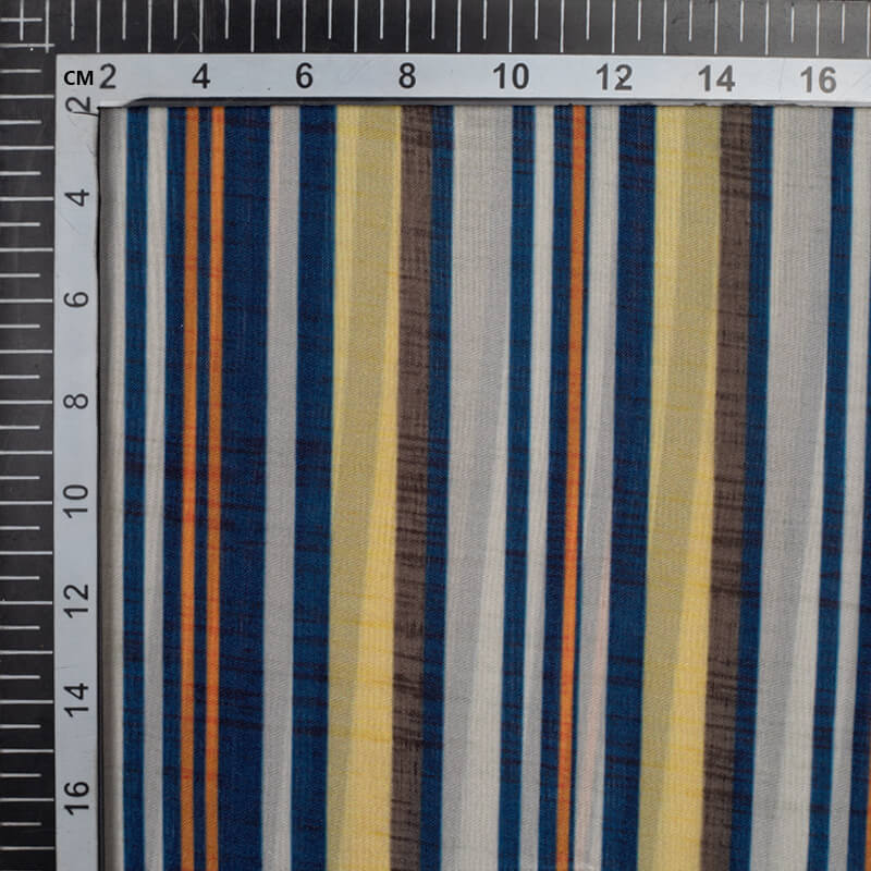 Light Grey And Yellow Stripes Pattern Digital Print Viscose Uppada Silk Fabric - Fabcurate