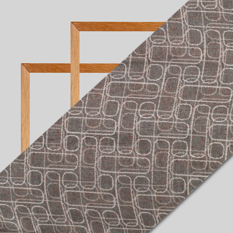 Light Grey Geometric Pattern Digital Print Viscose Uppada Silk Fabric - Fabcurate