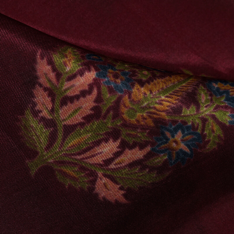 Maroon Mughal Pattern Digital Print Viscose Uppada Silk Fabric - Fabcurate