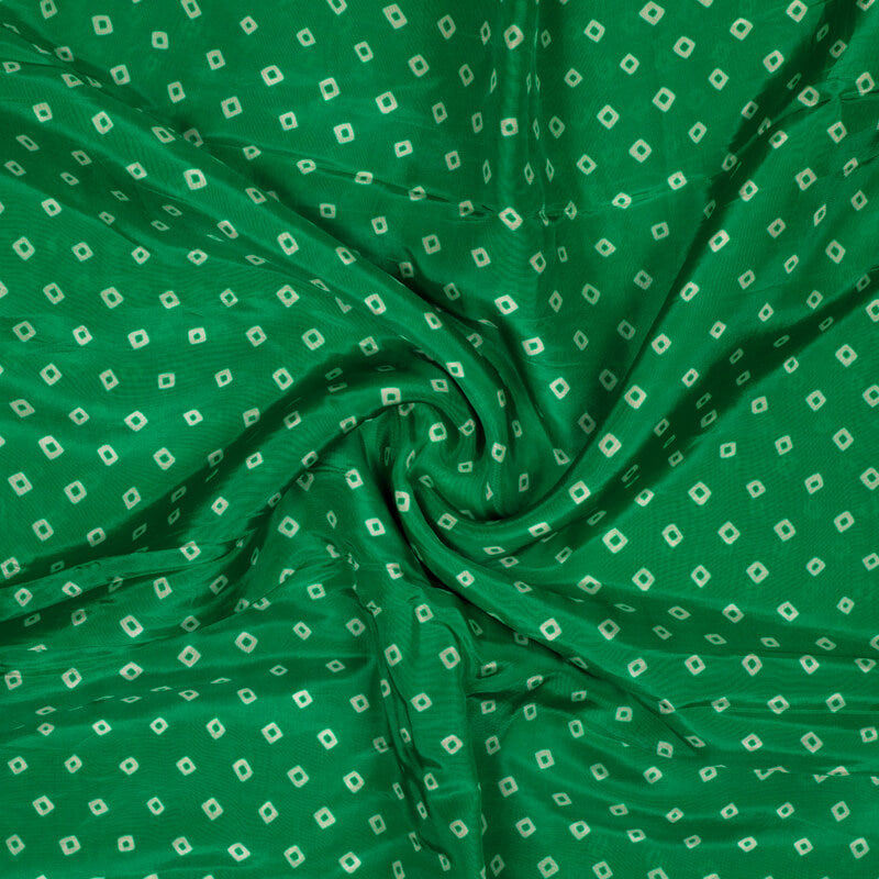 Green Bandhani Pattern Digital Print Viscose Uppada Silk Fabric - Fabcurate
