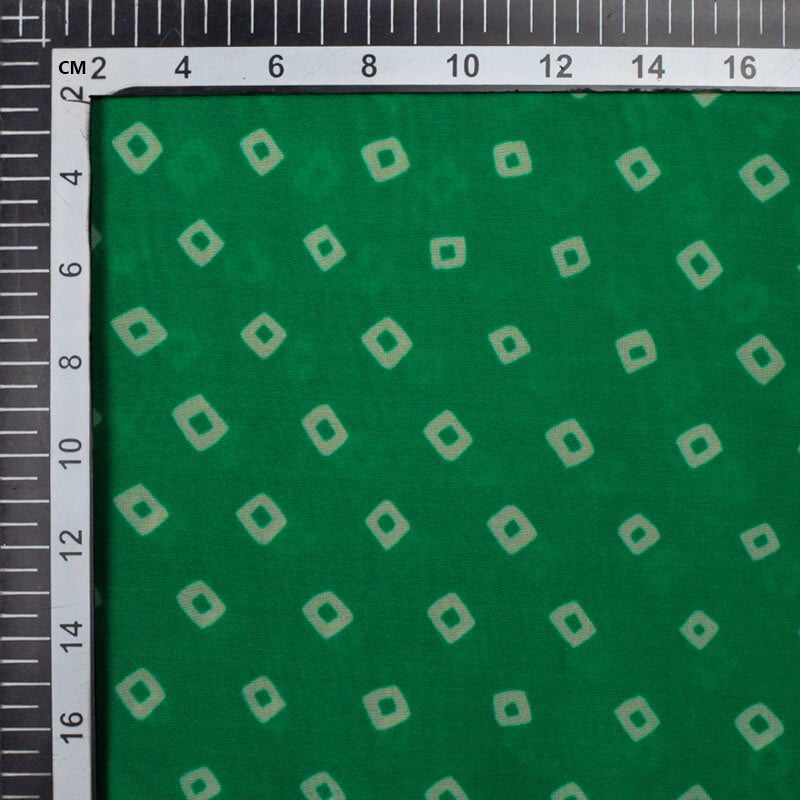 Green Bandhani Pattern Digital Print Viscose Uppada Silk Fabric - Fabcurate