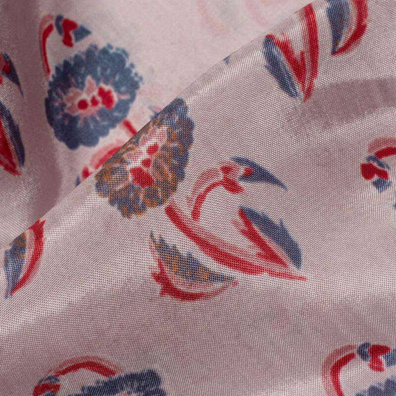 Light Grey Floral Pattern Digital Print Viscose Uppada Silk Fabric - Fabcurate