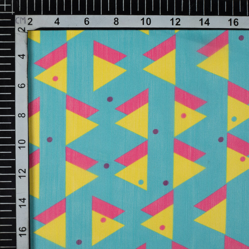 Teal Geometric Pattern Digital Print Chiffon Fabric - Fabcurate