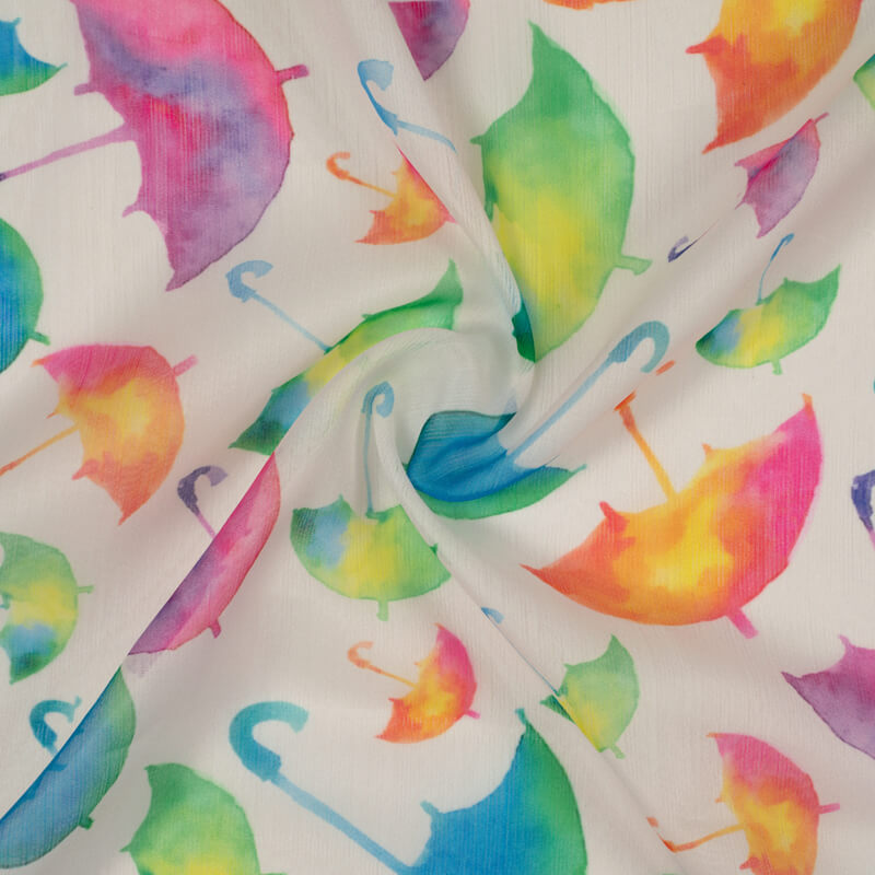 Multicolor Umbrella Pattern Digital Print Chiffon Fabric - Fabcurate