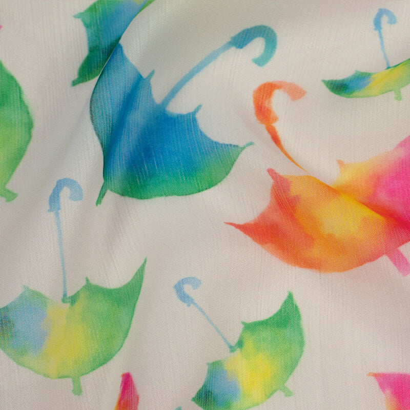 Multicolor Umbrella Pattern Digital Print Chiffon Fabric - Fabcurate