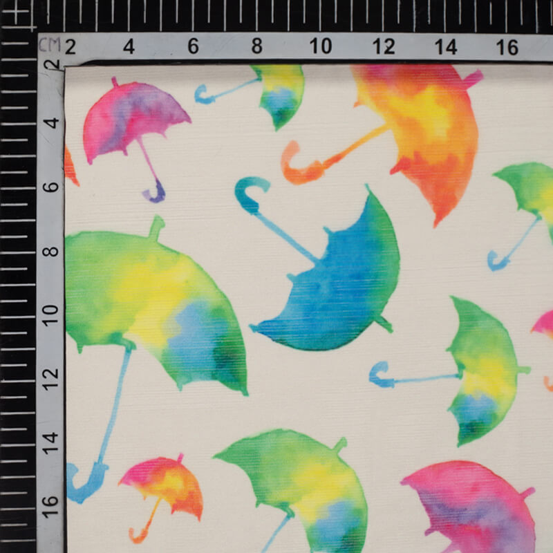 Multicolor Umbrella Pattern Digital Print Chiffon Fabric - Fabcurate