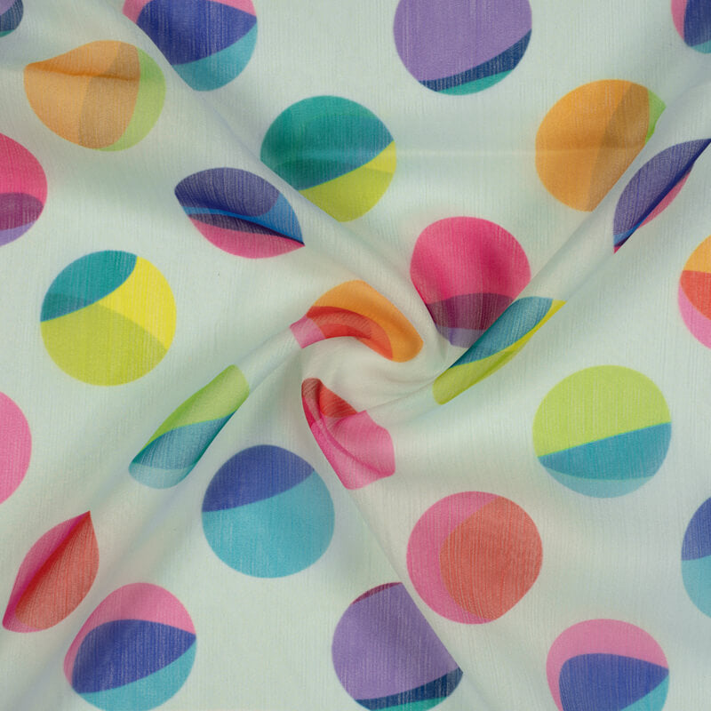 Multicolor Polka Pattern Digital Print Chiffon Fabric - Fabcurate