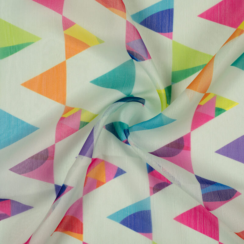 Multicolor Geometric Pattern Digital Print Chiffon Fabric - Fabcurate