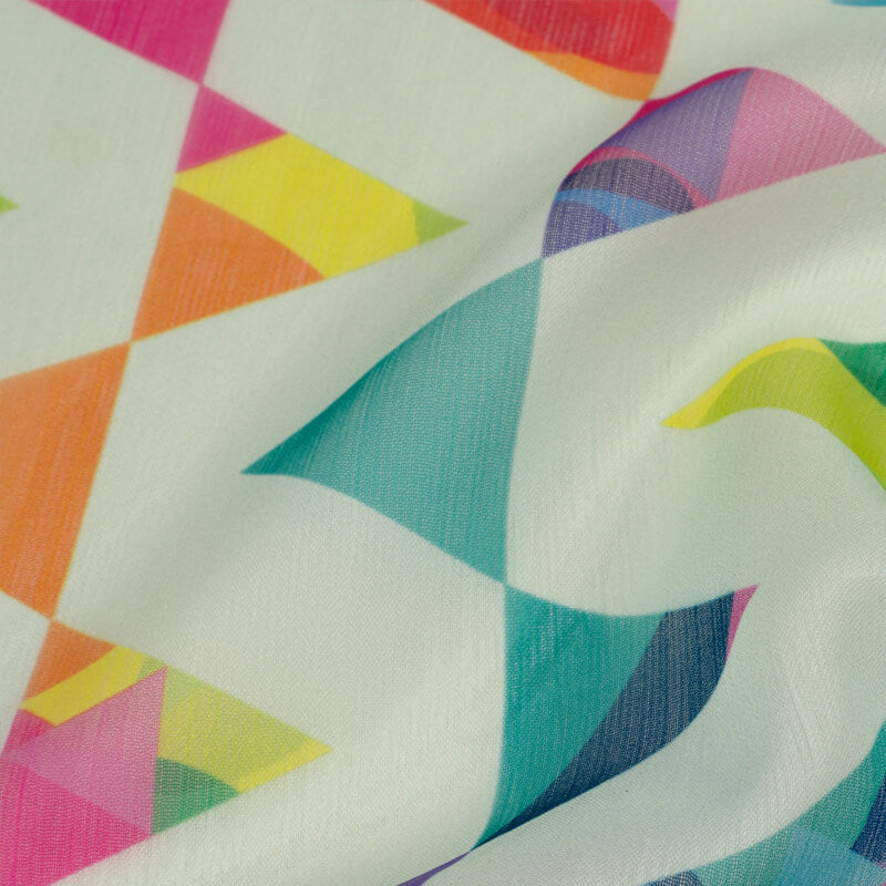 Multicolor Geometric Pattern Digital Print Chiffon Fabric - Fabcurate