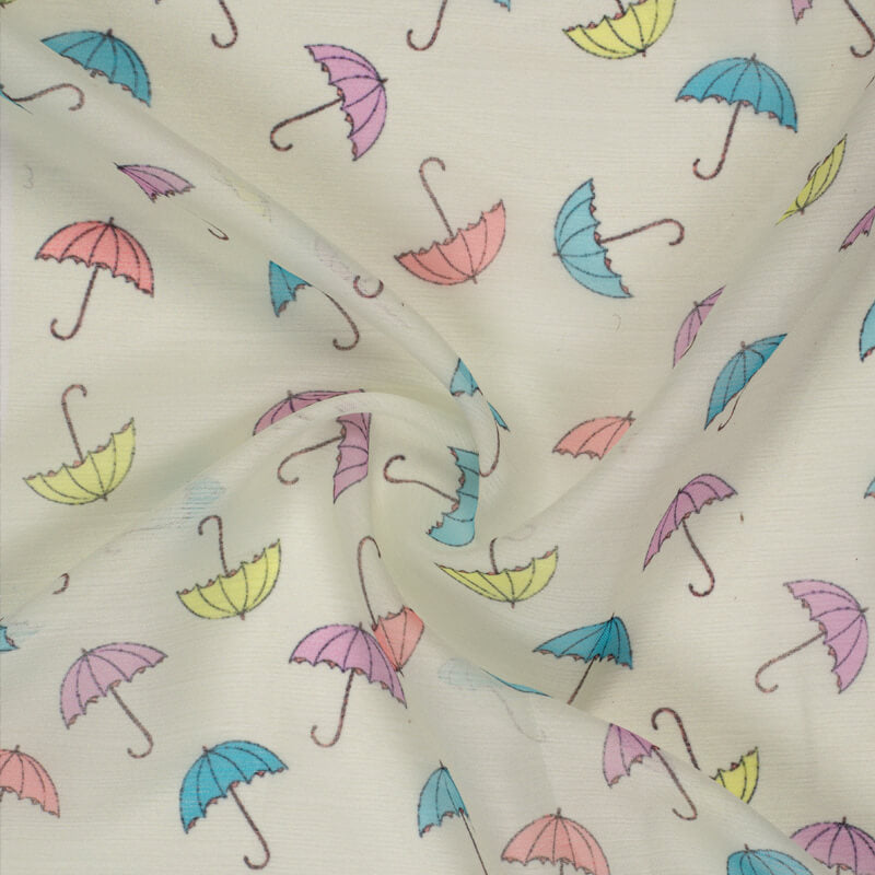 Multicolor Umbrella Pattern Digital Print Chiffon Fabric - Fabcurate