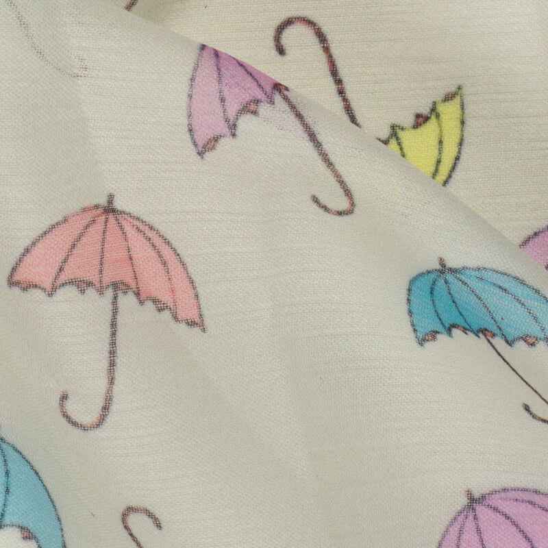 Multicolor Umbrella Pattern Digital Print Chiffon Fabric - Fabcurate