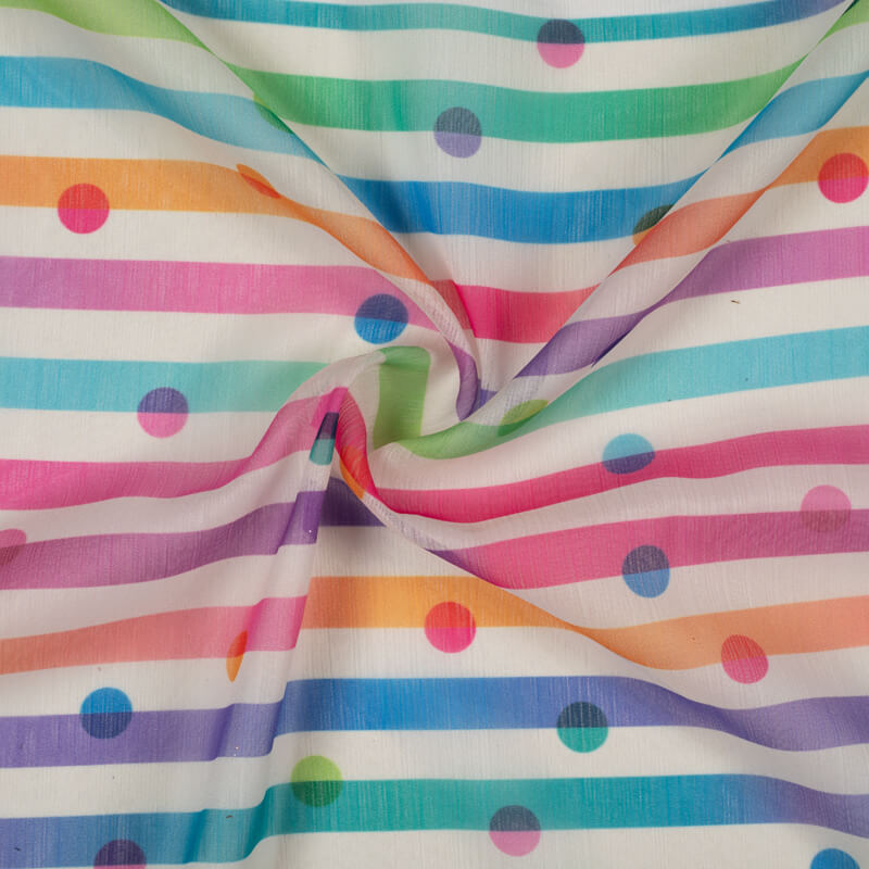 Multicolor Stripes Pattern Digital Print Chiffon Fabric - Fabcurate