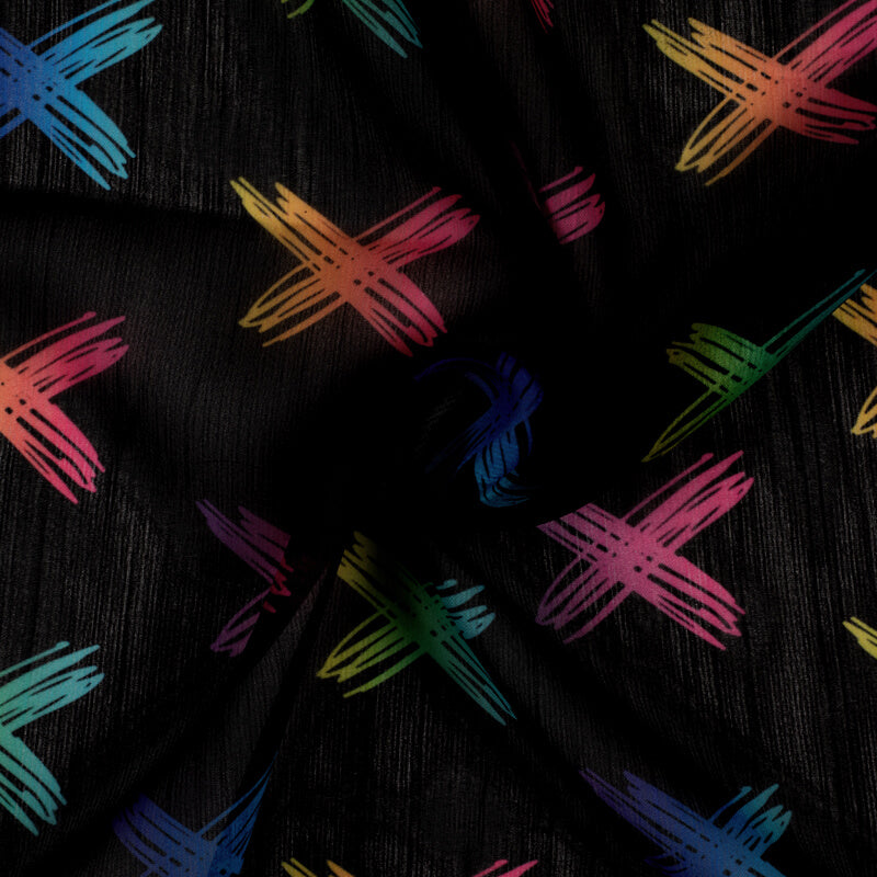 Multicolor Geometric Pattern Digital Print Chiffon Fabric - Fabcurate