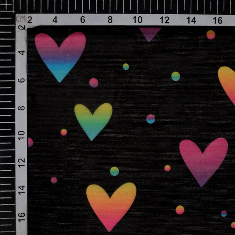 Multicolor Heart Pattern Digital Print Chiffon Fabric - Fabcurate