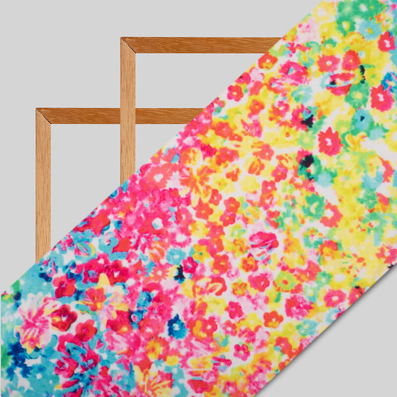 Multi-Color Floral Pattern Digital Print Lycra Fabric (Width 58 Inches) - Fabcurate