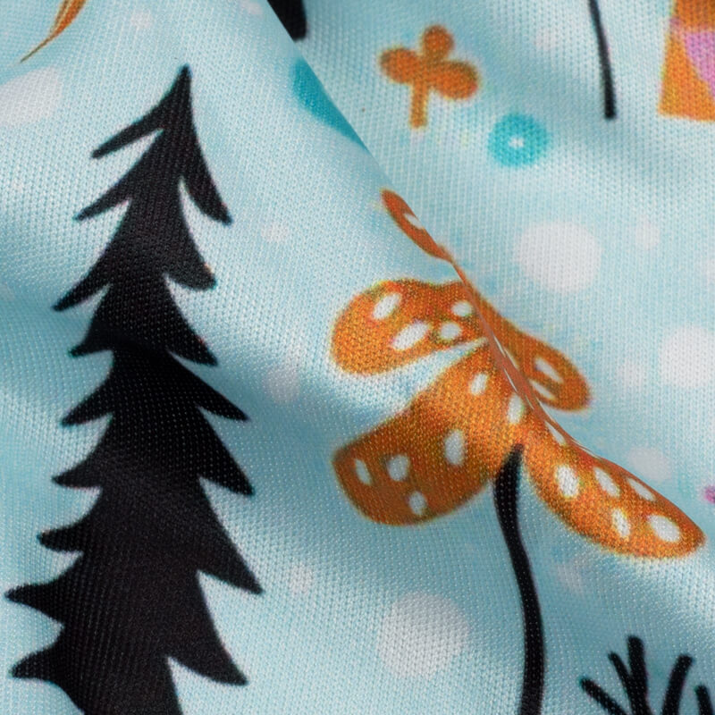 Sky Blue Quirky Pattern Digital Print Lycra Fabric (Width 58 Inches) - Fabcurate