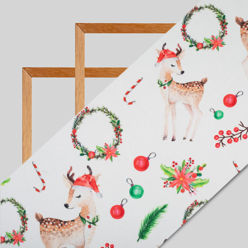 White Quirky Pattern Digital Print Lycra Fabric (Width 58 Inches) - Fabcurate